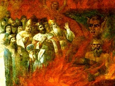 Лев Толстой в преисподней. Стенная роспись из церкви села Тазова, Курская губерния. Фото из блога borisakunin.livejournal.com Лев Толстой в преисподней. Стенная роспись из церкви села Тазова, Курская губерния. Фото из блога borisakunin.livejournal.com