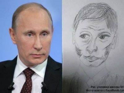 Портрет Путина, нарисованный учеником. Фото: echo.msk.ru Портрет Путина, нарисованный учеником. Фото: echo.msk.ru
