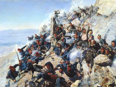 Защита "Орлиного гнезда" орловцами и брянцами 12 августа 1877 года (Попов А.Н., 1893). Источник - maxpark.com/community/14/content/1755574 Защита "Орлиного гнезда" орловцами и брянцами 12 августа 1877 года (Попов А.Н., 1893). Источник - maxpark.com/community/14/content/1755574