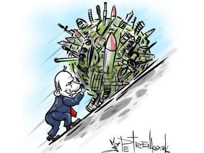Милитаристский Сизиф. Карикатура А.Петренко: petrenko.uk Милитаристский Сизиф. Карикатура А.Петренко: petrenko.uk