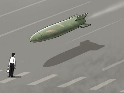 Человек против ракеты. Рис. С.Елкина: dw.com Человек против ракеты. Рис. С.Елкина: dw.com