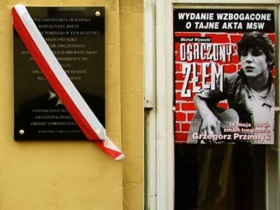 Мемориальная доска на здании бывшего комиссариата, где был убит Гжегож Пшемык. Фото: vkrizis.info Мемориальная доска на здании бывшего комиссариата, где был убит Гжегож Пшемык. Фото: vkrizis.info