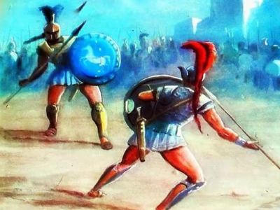 Поединок под стенами Трои. Иллюстрация: masculineepic.com Поединок под стенами Трои. Иллюстрация: masculineepic.com