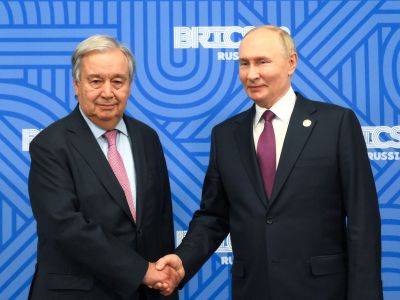 Генсек ООН Антониу Гутерриш и Владимир Путин на саммите БРИКС в Казани, 24.10.24. Фото: kremlin.ru Генсек ООН Антониу Гутерриш и Владимир Путин на саммите БРИКС в Казани, 24.10.24. Фото: kremlin.ru